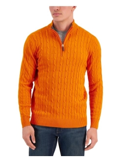 Men's Cable Knit Quarter-Zip Cotton Sweater, Created for Macy's