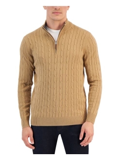 Men's Cable Knit Quarter-Zip Cotton Sweater, Created for Macy's