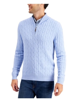 Men's Cable Knit Quarter-Zip Cotton Sweater, Created for Macy's