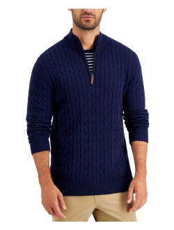 Men's Cable Knit Quarter-Zip Cotton Sweater, Created for Macy's