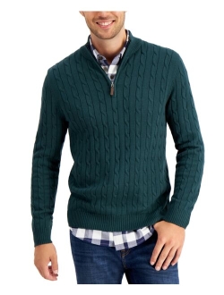 Men's Cable Knit Quarter-Zip Cotton Sweater, Created for Macy's