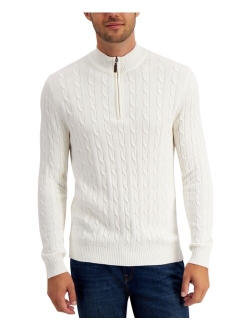 Men's Cable Knit Quarter-Zip Cotton Sweater, Created for Macy's