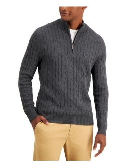 Men's Cable Knit Quarter-Zip Cotton Sweater, Created for Macy's