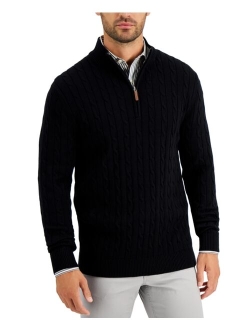 Men's Cable Knit Quarter-Zip Cotton Sweater, Created for Macy's