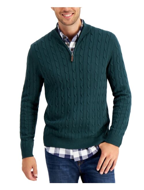 Club Room Men's Cable Knit Quarter-Zip Cotton Sweater, Created for Macy's