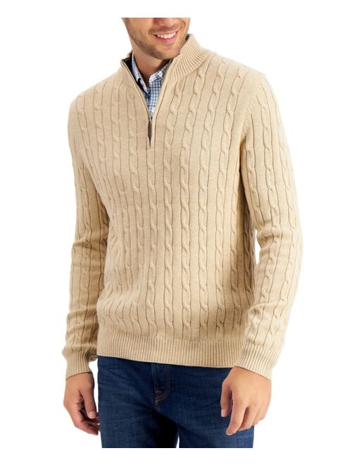 Club Room Men's Cable Knit Quarter-Zip Cotton Sweater, Created for Macy's