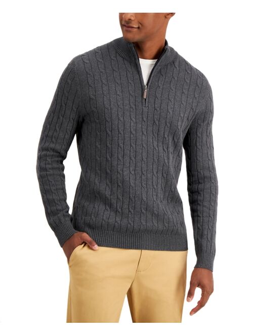 Club Room Men's Cable Knit Quarter-Zip Cotton Sweater, Created for Macy's