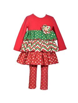 Girl's Holiday Christmas Outfit - Tiered Leggings Set