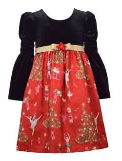 Little Girls 2 Piece Stretch Velvet To Nutcracker Shantung Dress and Skirt Set
