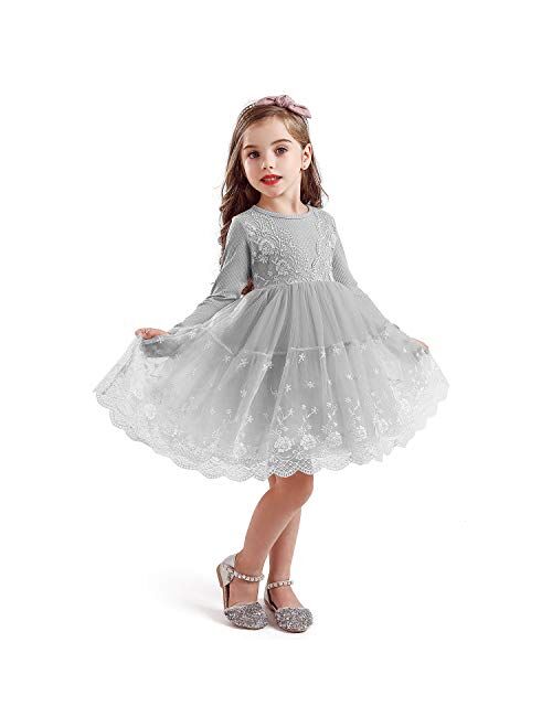 NNJXD Flower Girls Dress Girls Lace Princess Party Pageant Tulle Summer Vintage Dress