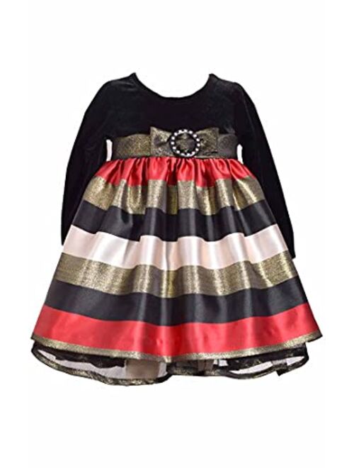 Bonnie Jean Holiday Christmas Dress - Black and Gold Plaid for Baby Girls