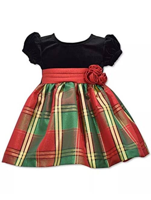 Bonnie Jean Holiday Christmas Dress - Black and Gold Plaid for Baby Girls