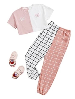 Girl's 2 Pieces Outfit Butterfly Print Crop Tops and Pant Set Clothing Set