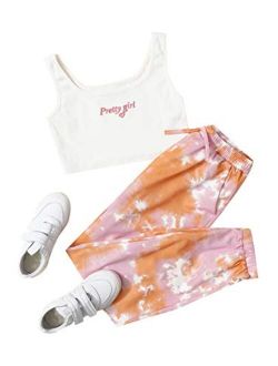 Girl's 2 Pieces Outfit Tie Dye Crop Tank Tops and Pant Set Clothing Set