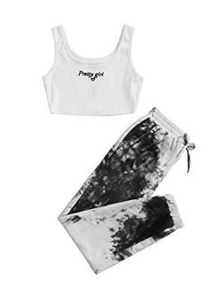 Girl's 2 Pieces Outfit Tie Dye Crop Tank Tops and Pant Set Clothing Set