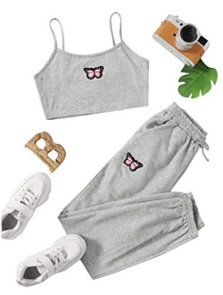 Girl's 2 Piece Outfit Cami Crop Tops and Sweatpants Set Lounge Set