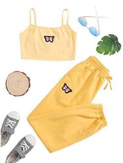 Girl's 2 Piece Outfit Cami Crop Tops and Sweatpants Set Lounge Set