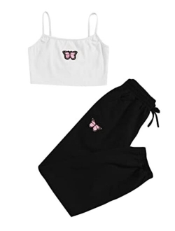 Girl's 2 Piece Outfit Cami Crop Tops and Sweatpants Set Lounge Set