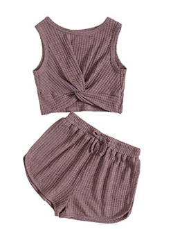 Girl's 2 Piece Shorts Set Tie Dye Twist Front Tank Tops and Shorts Outfit