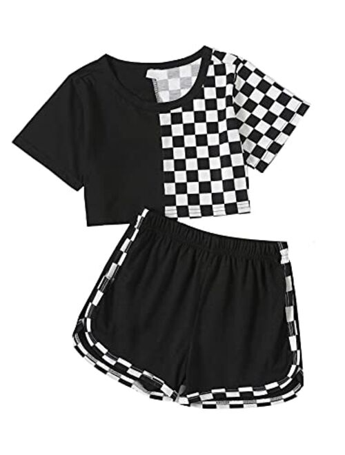 Romwe Girl's 2 Piece Shorts Set Graphic Crop Tops and Shorts Athletic Outfit