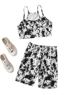 Gril's Tie Dye Short Sleeve Twist Front Crop Top and Shorts Set 2 Piece Outfit