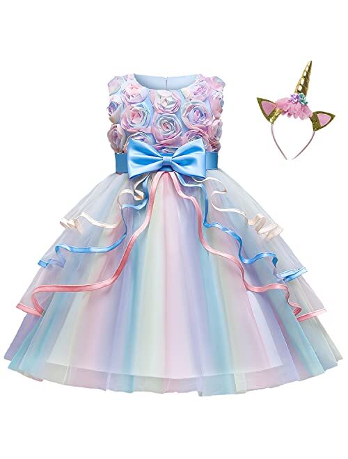 TTYAOVO Flower Girls Unicorn Costume Dress Girl Princess Pageant Party Dress