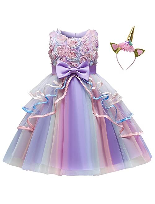 TTYAOVO Flower Girls Unicorn Costume Dress Girl Princess Pageant Party Dress