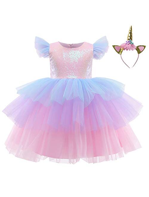 TTYAOVO Flower Girls Unicorn Costume Dress Girl Princess Pageant Party Dress