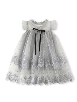 TTYAOVO Girls Embroidered Lace Sleeveless Tulle Flower Princess Party Dresses Back Bow