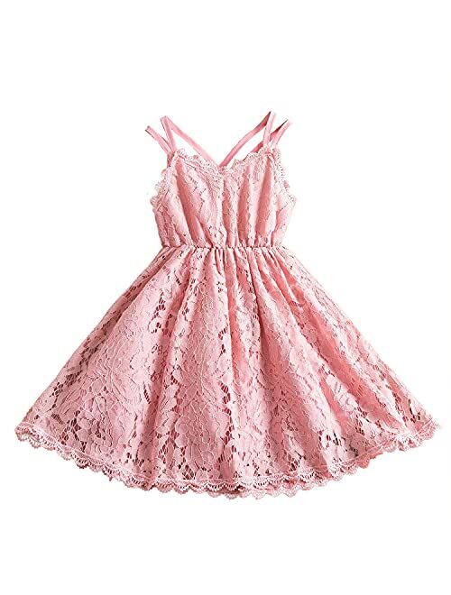 TTYAOVO Girls Embroidered Lace Sleeveless Tulle Flower Princess Party Dresses Back Bow