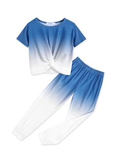 Girls Clothing Sets Tie Dye Twist Front Tops & Sweatpants Outfits Sportwear Sweatsuits Tracksuits 4-13 Year