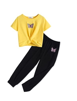 Girls Clothing Sets Tie Dye Twist Front Tops & Sweatpants Outfits Sportwear Sweatsuits Tracksuits 4-13 Year