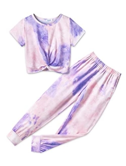 Girls Clothing Sets Tie Dye Twist Front Tops & Sweatpants Outfits Sportwear Sweatsuits Tracksuits 4-13 Year