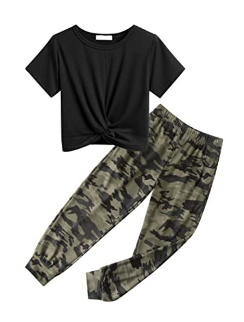 Arshiner Girls Clothing Sets Tie Dye Twist Front Tops & Sweatpants Outfits Sportwear Sweatsuits Tracksuits 4-13 Year