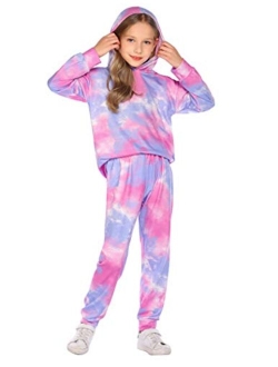 Girl's 2 Piece Tie-dye Pullover Hooded Sweatshirt Set Loungewear Sweatpants