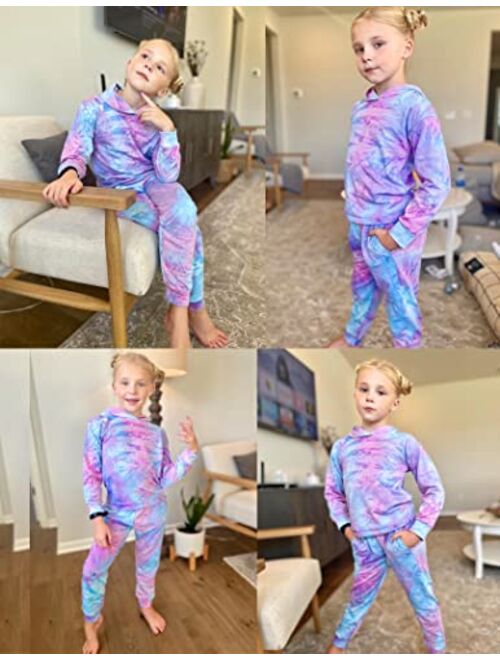 Arshiner Girl's 2 Piece Tie-dye Pullover Hooded Sweatshirt Set Loungewear Sweatpants