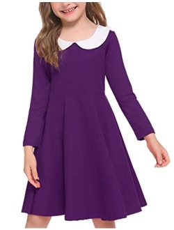 Little Girls Dresses Long Sleeve Doll Collar Swing Party Dress