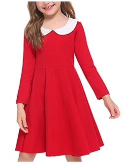 Little Girls Dresses Long Sleeve Doll Collar Swing Party Dress