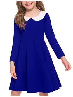 Little Girls Dresses Long Sleeve Doll Collar Swing Party Dress