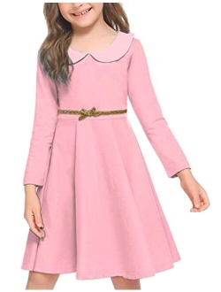 Little Girls Dresses Long Sleeve Doll Collar Swing Party Dress