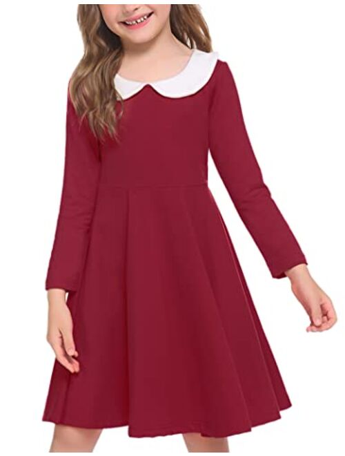 Arshiner Little Girls Dresses Long Sleeve Doll Collar Swing Party Dress