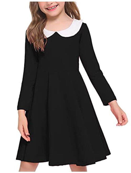 Arshiner Little Girls Dresses Long Sleeve Doll Collar Swing Party Dress