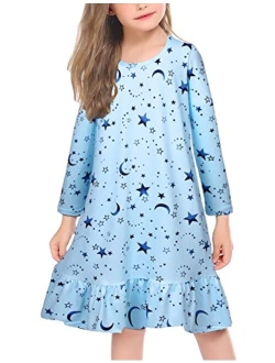 Girls' Sleepwear Long Sleeve Cat Nightgown Nightie Pajama Dress