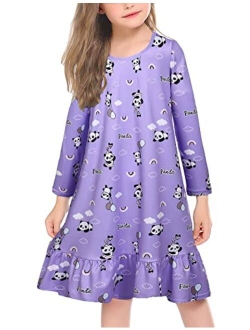 Girls' Sleepwear Long Sleeve Cat Nightgown Nightie Pajama Dress