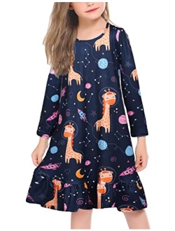 Girls' Sleepwear Long Sleeve Cat Nightgown Nightie Pajama Dress