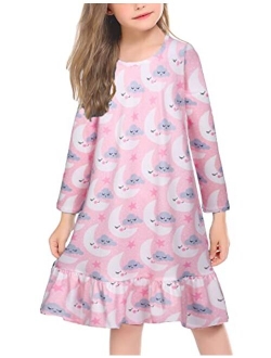 Girls' Sleepwear Long Sleeve Cat Nightgown Nightie Pajama Dress