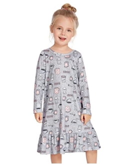 Girls' Sleepwear Long Sleeve Cat Nightgown Nightie Pajama Dress