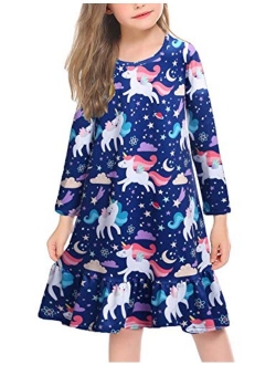 Girls' Sleepwear Long Sleeve Cat Nightgown Nightie Pajama Dress