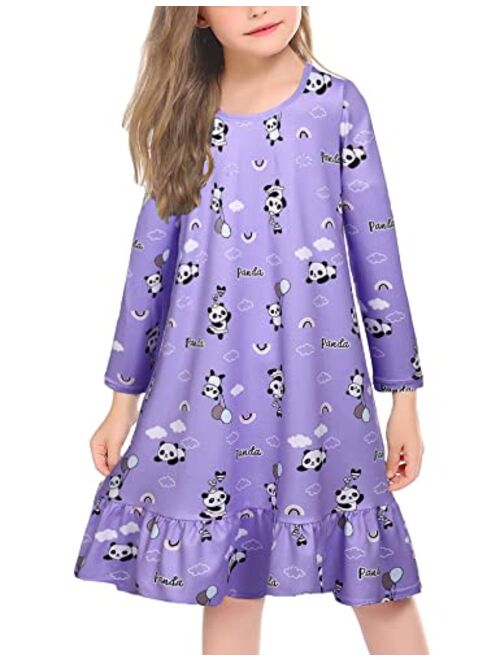 Arshiner Girls' Sleepwear Long Sleeve Cat Nightgown Nightie Pajama Dress