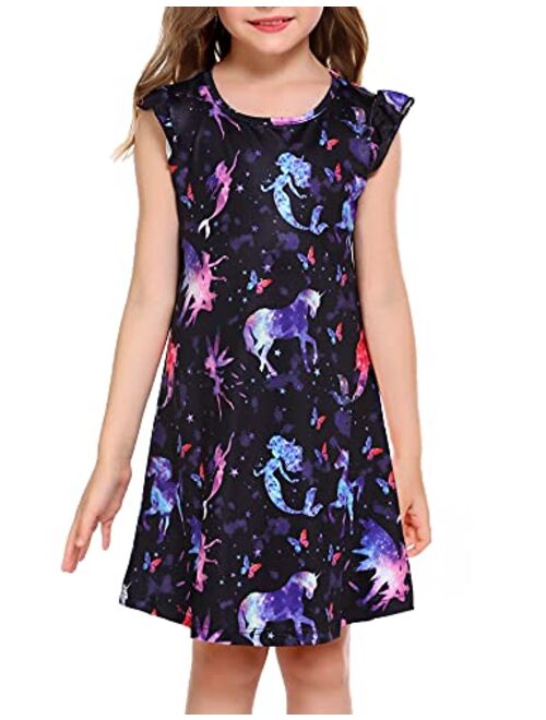 Girls Nightgown Nightdress Unicorn Shirt Pajamas Dress for Kids Sleepwear Nighty